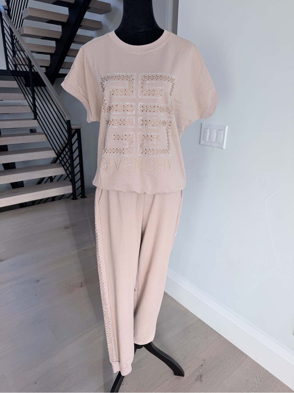 Givenchy Women’s Beige Embellished Lounge Two Piece Matching Set size L